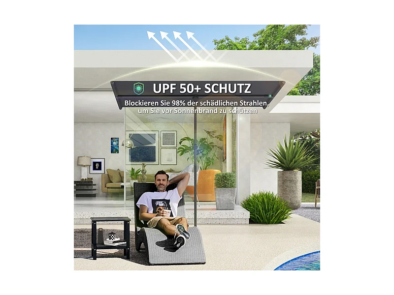 180° kantelbare en in hoogte verstelbare parasol, tuinparasol met aluminium paal, UV-bescherming, grijs (150x205x120-215 cm)