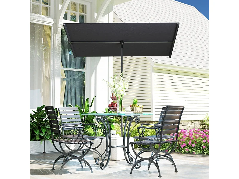 180° kantelbare en in hoogte verstelbare parasol, tuinparasol met aluminium paal, UV-bescherming, grijs (150x205x120-215 cm)