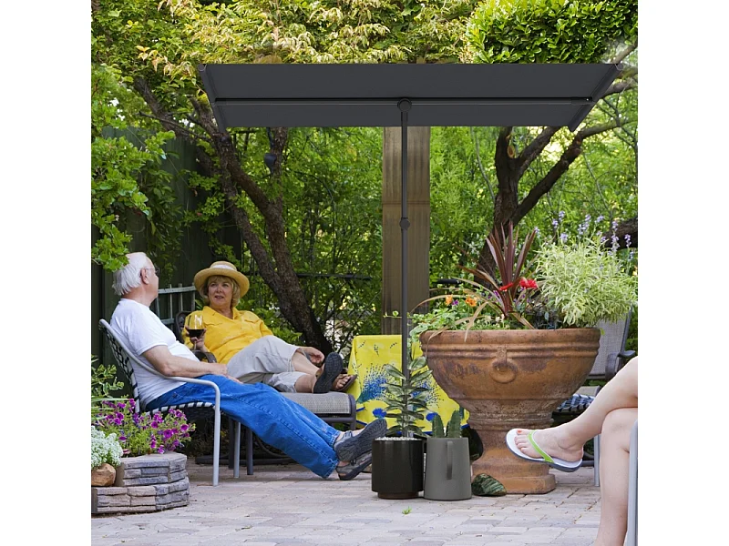 Parasol inclinable 180° et réglable en hauteur, parasol de jardin avec mât en aluminium, protection UV, gris (150x205x120-215 cm)