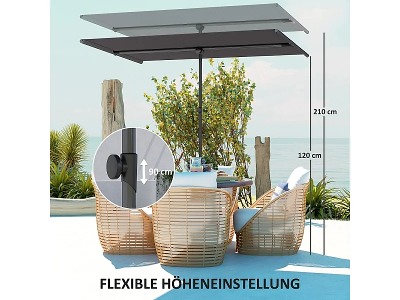 Parasol inclinable 180° et réglable en hauteur, parasol de jardin avec mât en aluminium, protection UV, gris (150x205x120-215 cm)