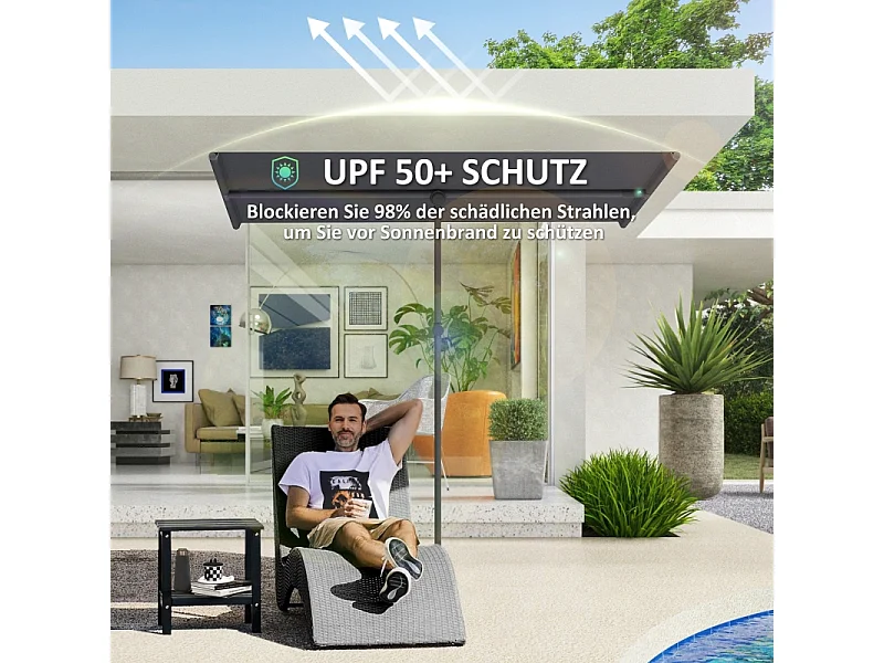 Parasol inclinable 180° et réglable en hauteur, parasol de jardin avec mât en aluminium, protection UV, gris (150x205x120-215 cm)