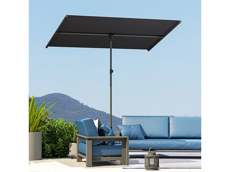 Parasol inclinable 180° et réglable en hauteur, parasol de jardin avec mât en aluminium, protection UV, gris (150x205x120-215 cm)