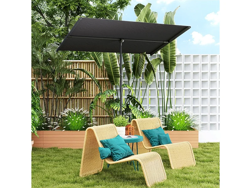 Parasol inclinable 180° et réglable en hauteur, parasol de jardin avec mât en aluminium, protection UV, gris (150x205x120-215 cm)