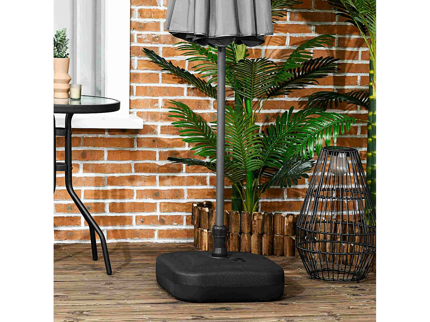 Parasolvoet met zand of water, zwart, kunststof, stabiel tot 30 kg (46x45x26 cm)