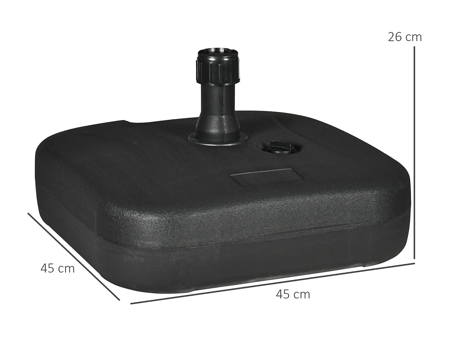 Parasolvoet met zand of water, zwart, kunststof, stabiel tot 30 kg (46x45x26 cm)