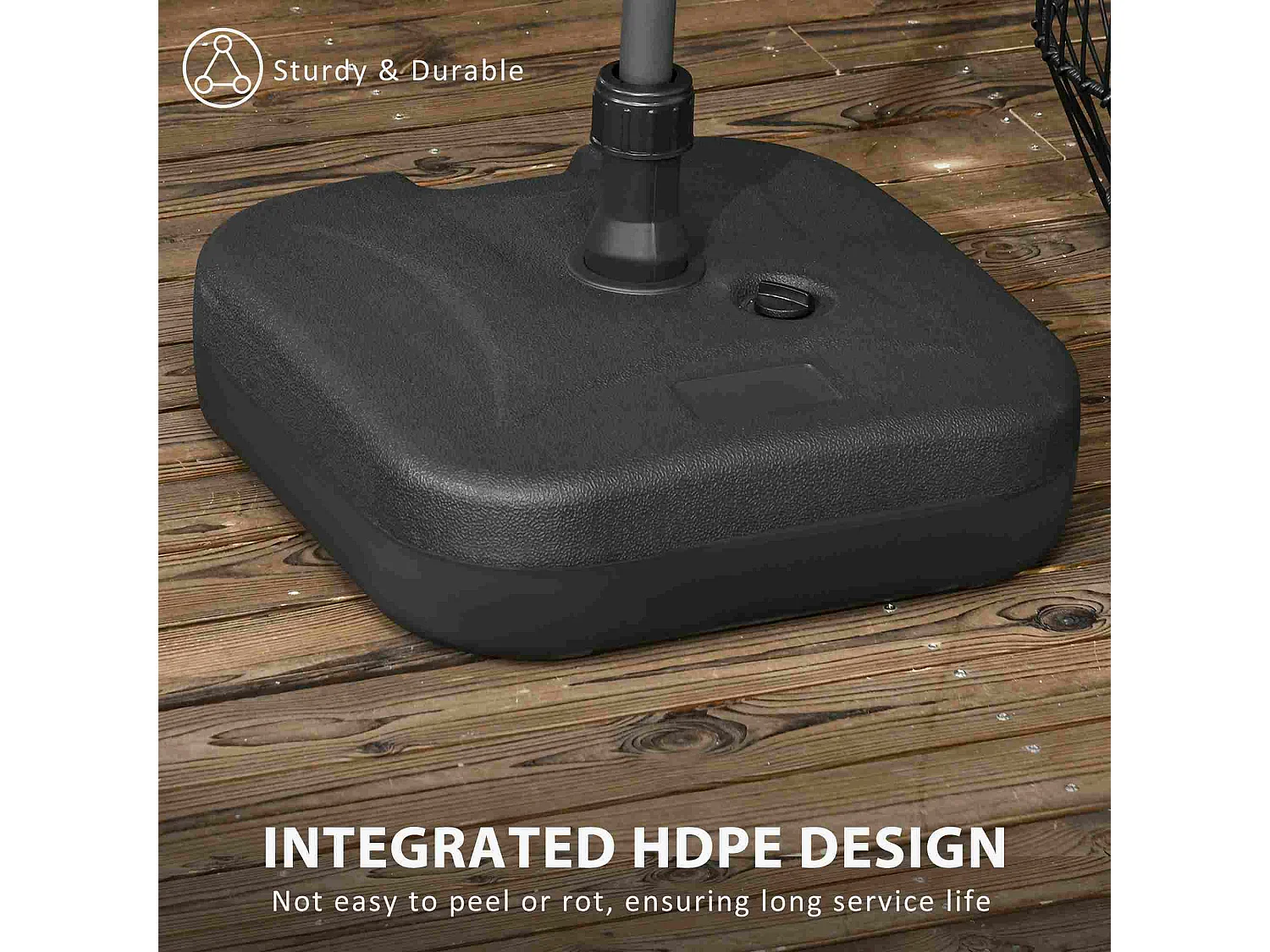 Parasolvoet met zand of water, zwart, kunststof, stabiel tot 30 kg (46x45x26 cm)