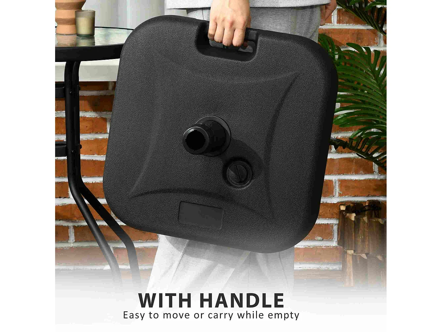 Parasolvoet met zand of water, zwart, kunststof, stabiel tot 30 kg (46x45x26 cm)