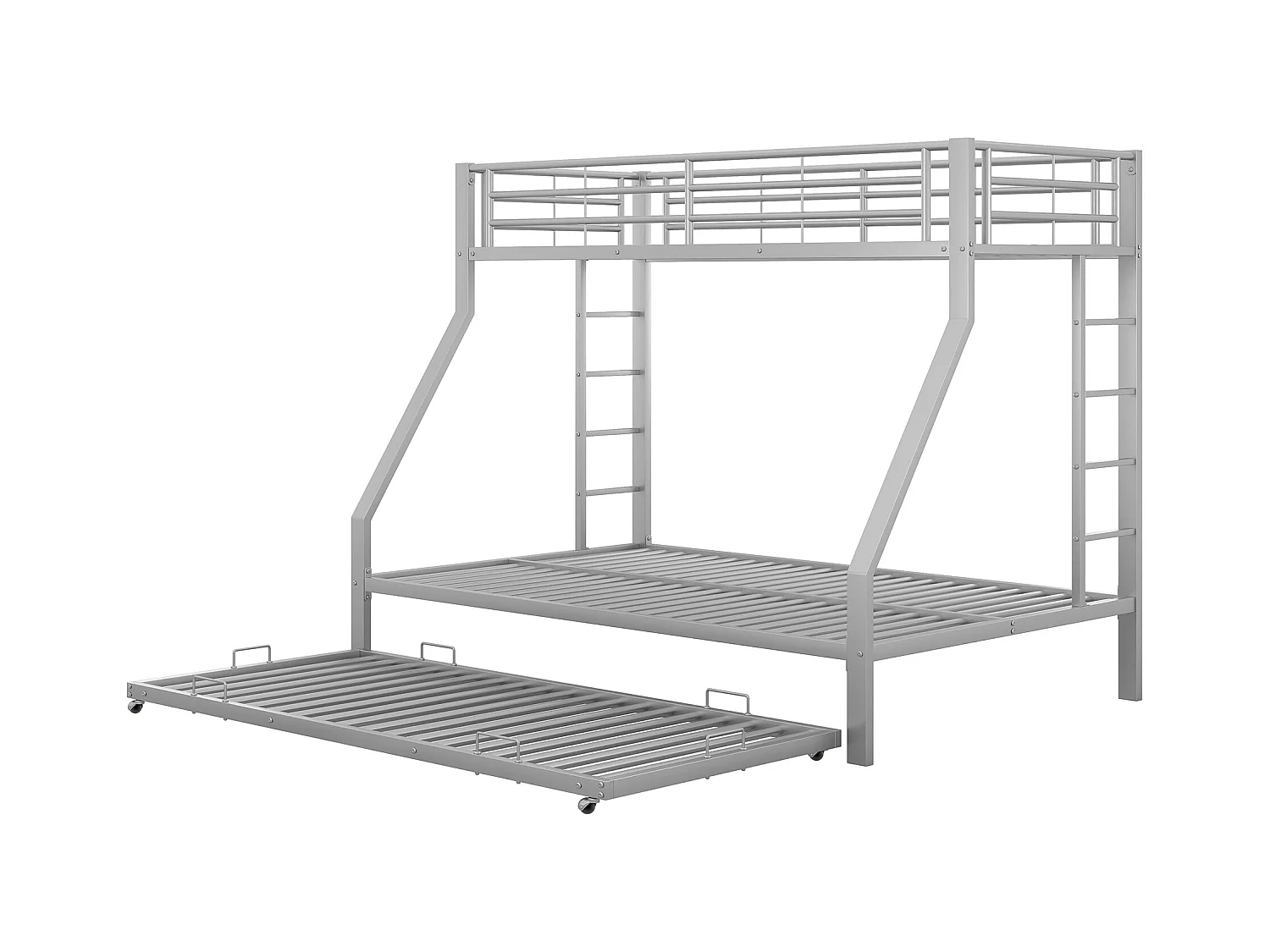 Lit superposé avec lit extensible, Métal, avec échelle des deux côtés, 90(140)x200 cm, Argent