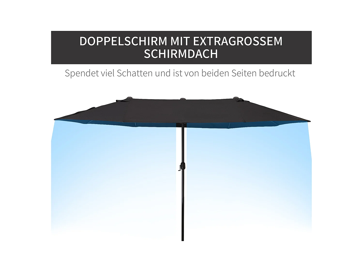 Dubbele schuine parasol met slinger, aluminium, polyester, zwart (460x270x240 cm)