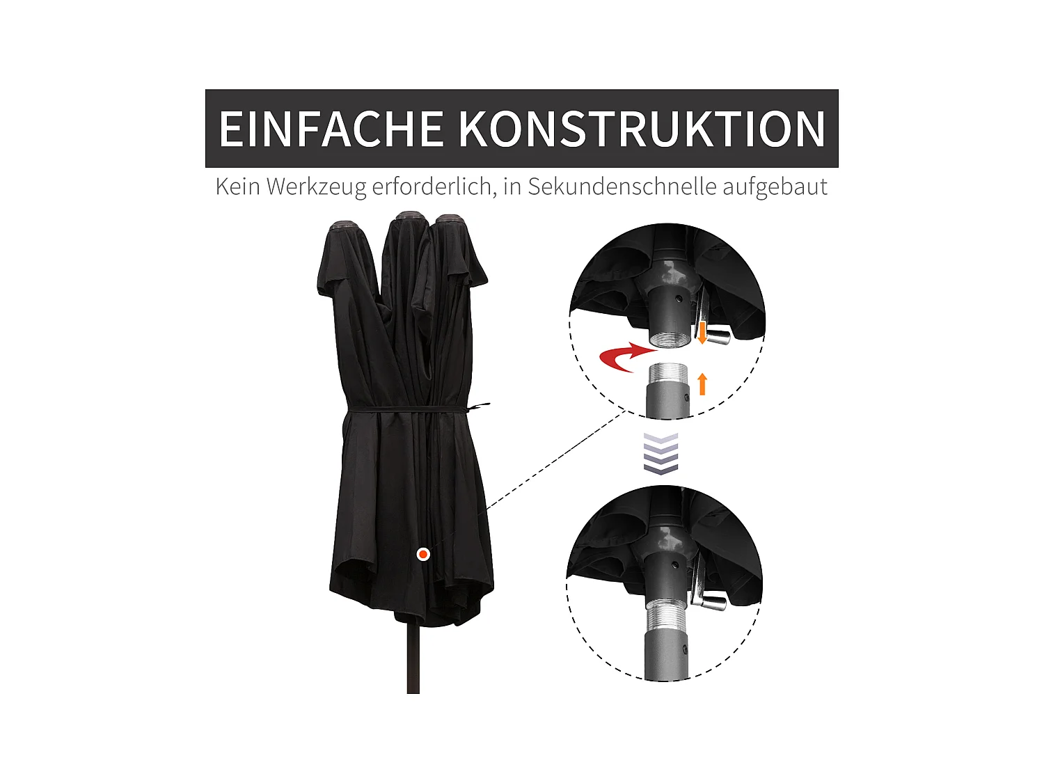 Dubbele schuine parasol met slinger, aluminium, polyester, zwart (460x270x240 cm)