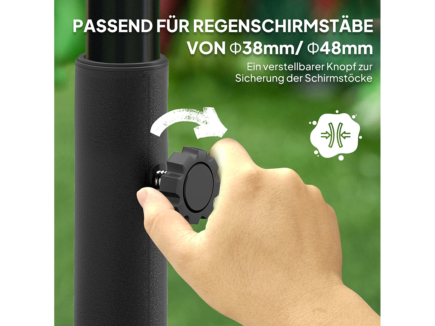 Pied de parasol carré mobile, remplissable jusqu’à 25kg, plastique noir, roulettes avec freins (48x48x32.5cm)