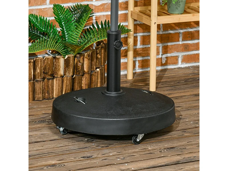 Mobiele parasolstandaard van 23,5 kg met wielen, verstelbaar Ø38-48 mm, zwarte hars (53x53x41cm)