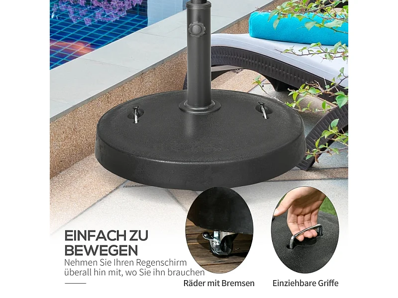 Mobiele parasolstandaard van 23,5 kg met wielen, verstelbaar Ø38-48 mm, zwarte hars (53x53x41cm)