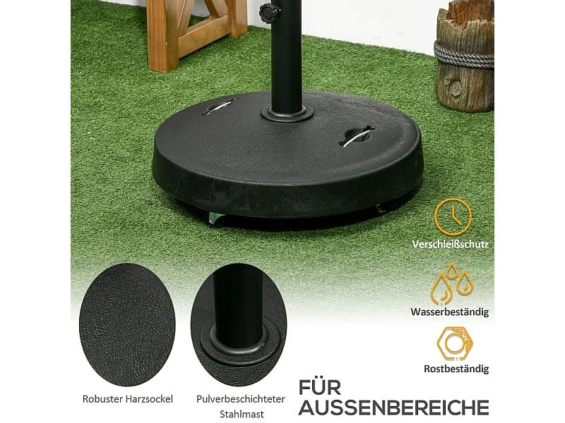 Mobiele parasolstandaard van 23,5 kg met wielen, verstelbaar Ø38-48 mm, zwarte hars (53x53x41cm)