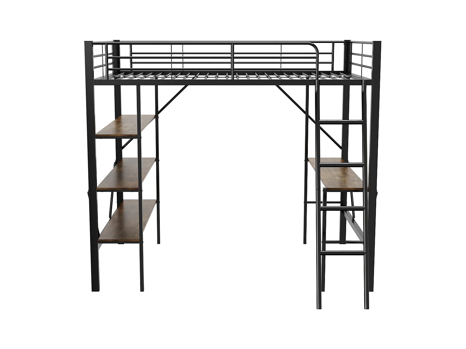 Litera con escritorio y tres grandes estantes, de metal, color negro (90x200 cm)