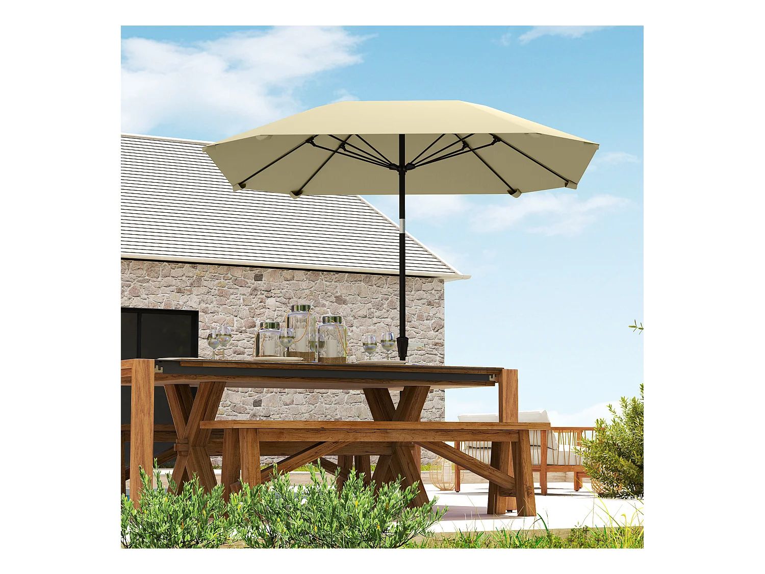 Tuinparasol met kantelfunctie, 8 glasvezelbaleinen, aluminium, beige (233x233x240 cm)