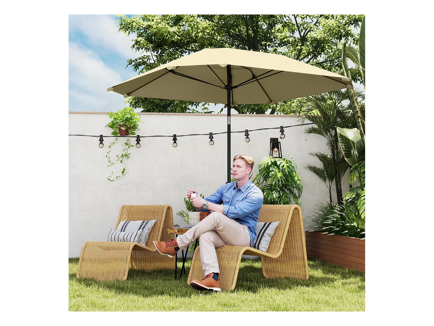 Tuinparasol met kantelfunctie, 8 glasvezelbaleinen, aluminium, beige (233x233x240 cm)