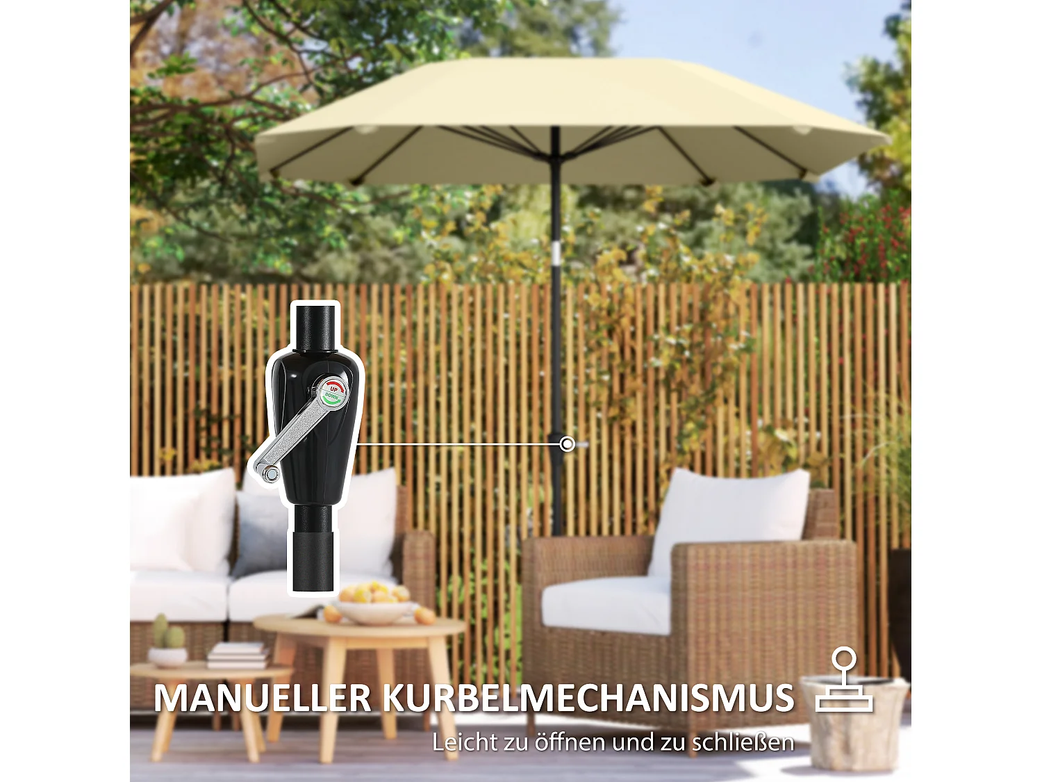 Parasol de Jardin avec Fonction d'Inclinaison, 8 Baleines en Fibre de Verre, Aluminium, Beige (233x233x240 cm)