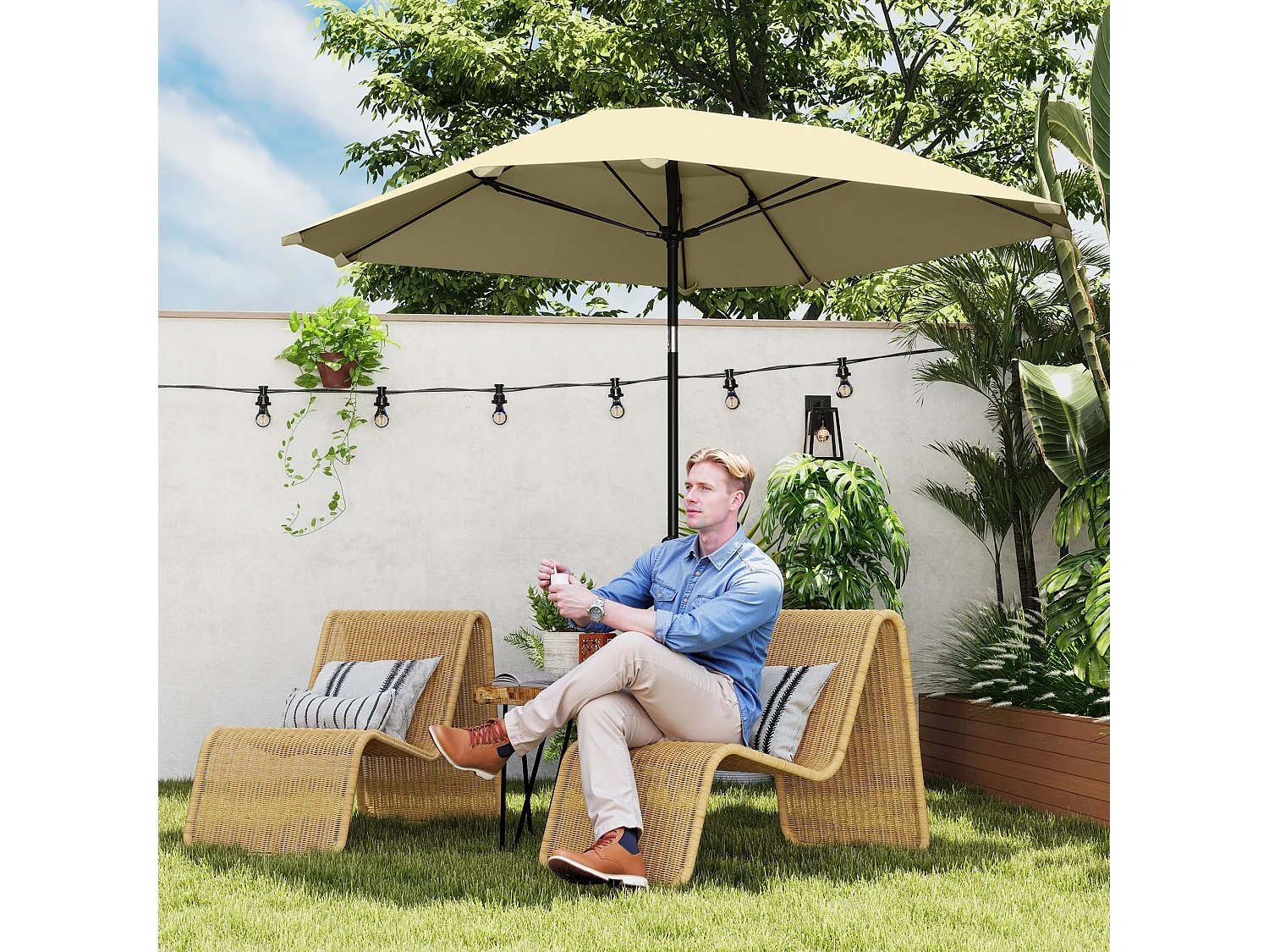 Parasol de Jardin avec Fonction d'Inclinaison, 8 Baleines en Fibre de Verre, Aluminium, Beige (233x233x240 cm)