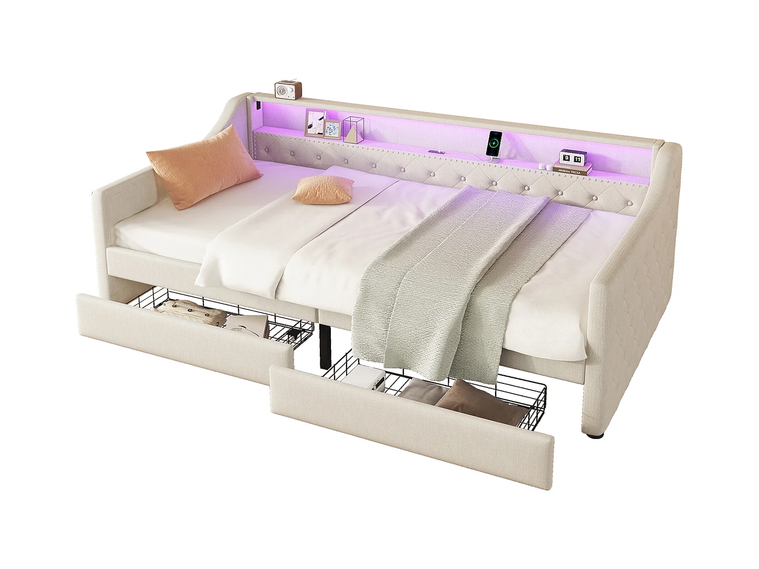 Lit superposé avec échelle et barrière, convertible en 2 lits, bois pour enfants, adultes, blanc (205x145.5x162 cm)