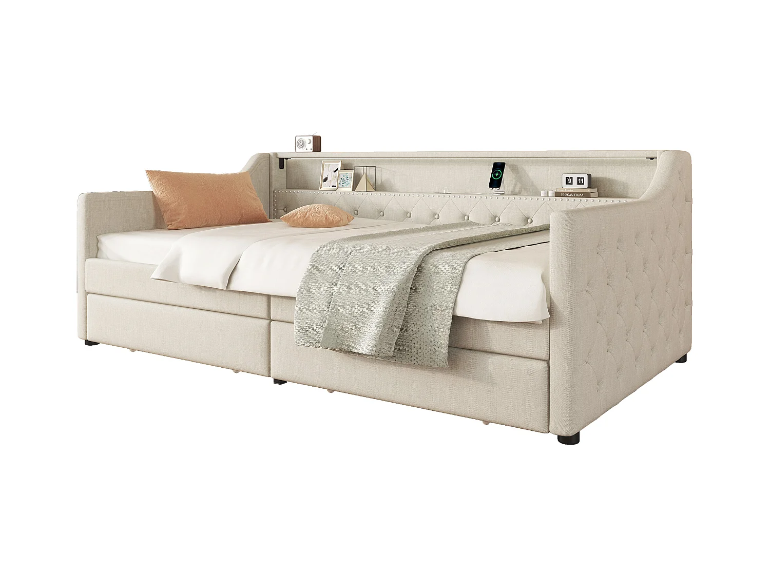 Lit superposé avec échelle et barrière, convertible en 2 lits, bois pour enfants, adultes, blanc (205x145.5x162 cm)