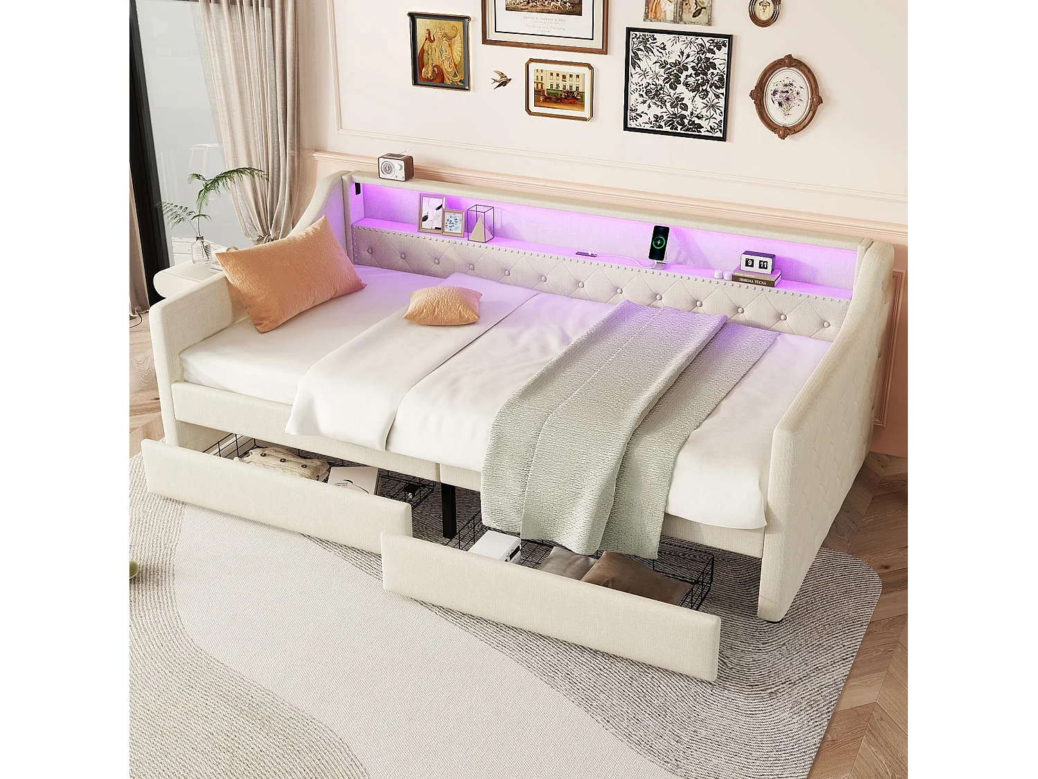 Lit superposé avec échelle et barrière, convertible en 2 lits, bois pour enfants, adultes, blanc (205x145.5x162 cm)