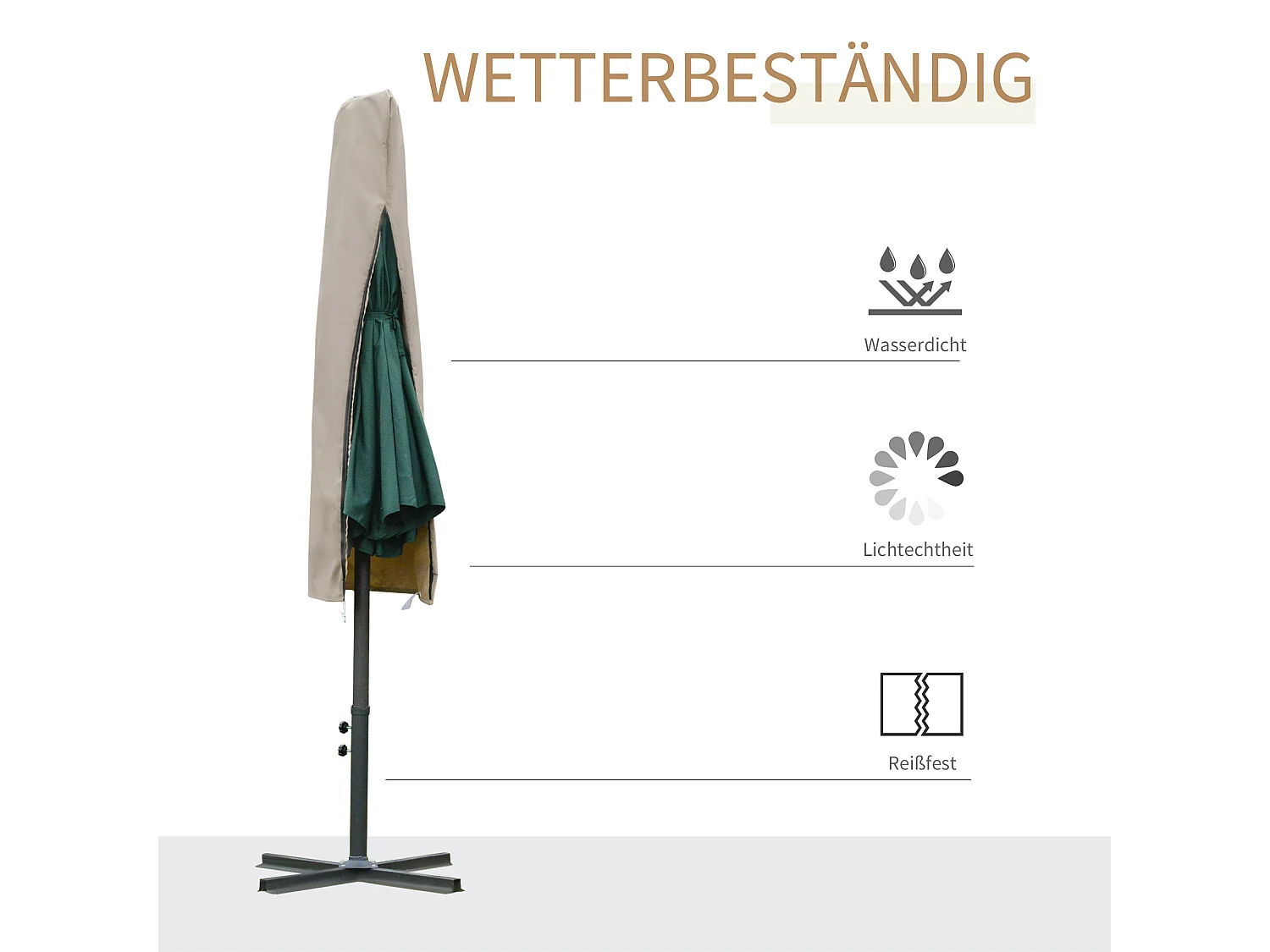 Copertura protettiva per ombrellone a braccio, poliestere, cachi (Ø63x164 cm)