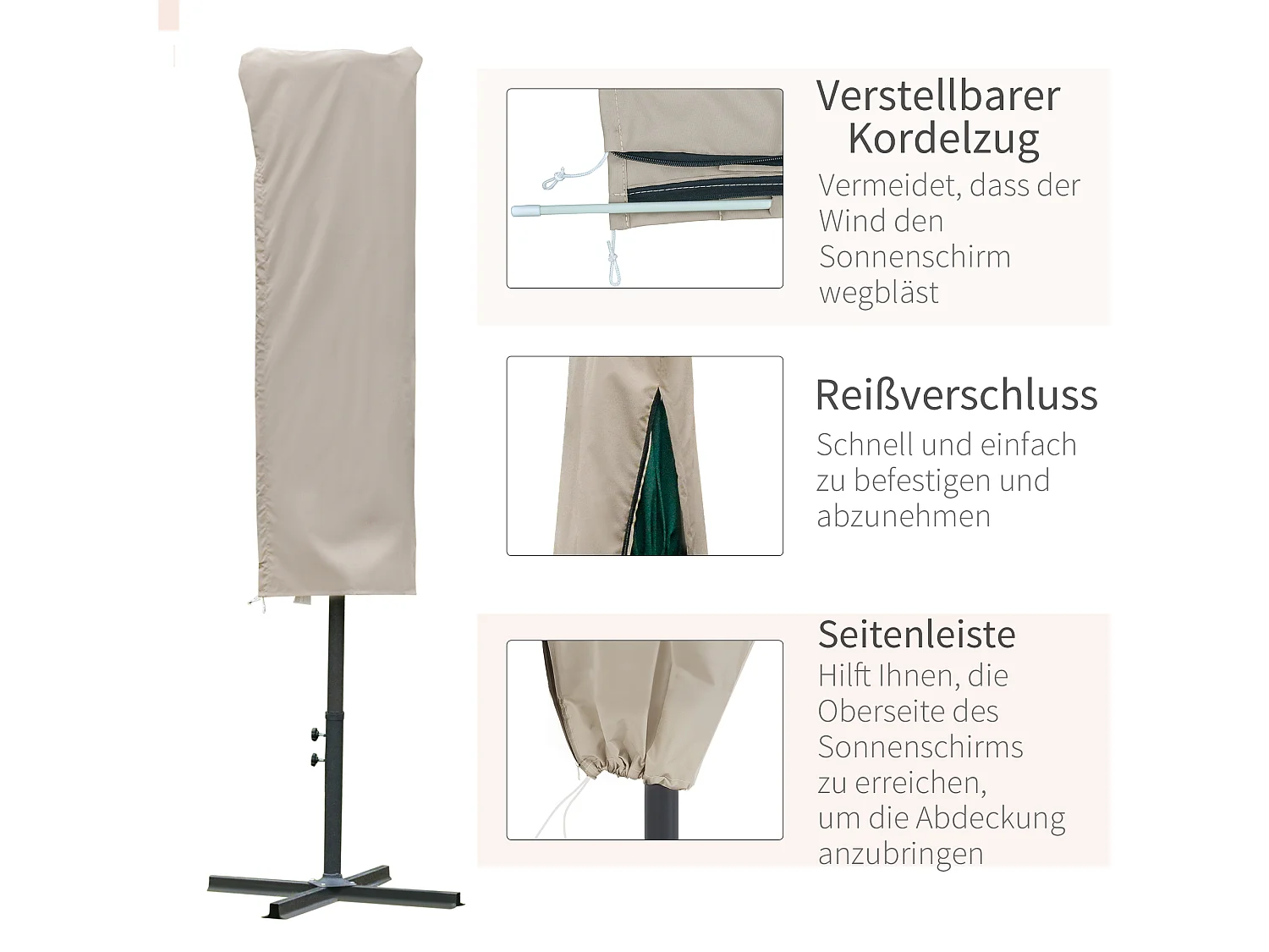 Copertura protettiva per ombrellone a braccio, poliestere, cachi (Ø63x164 cm)