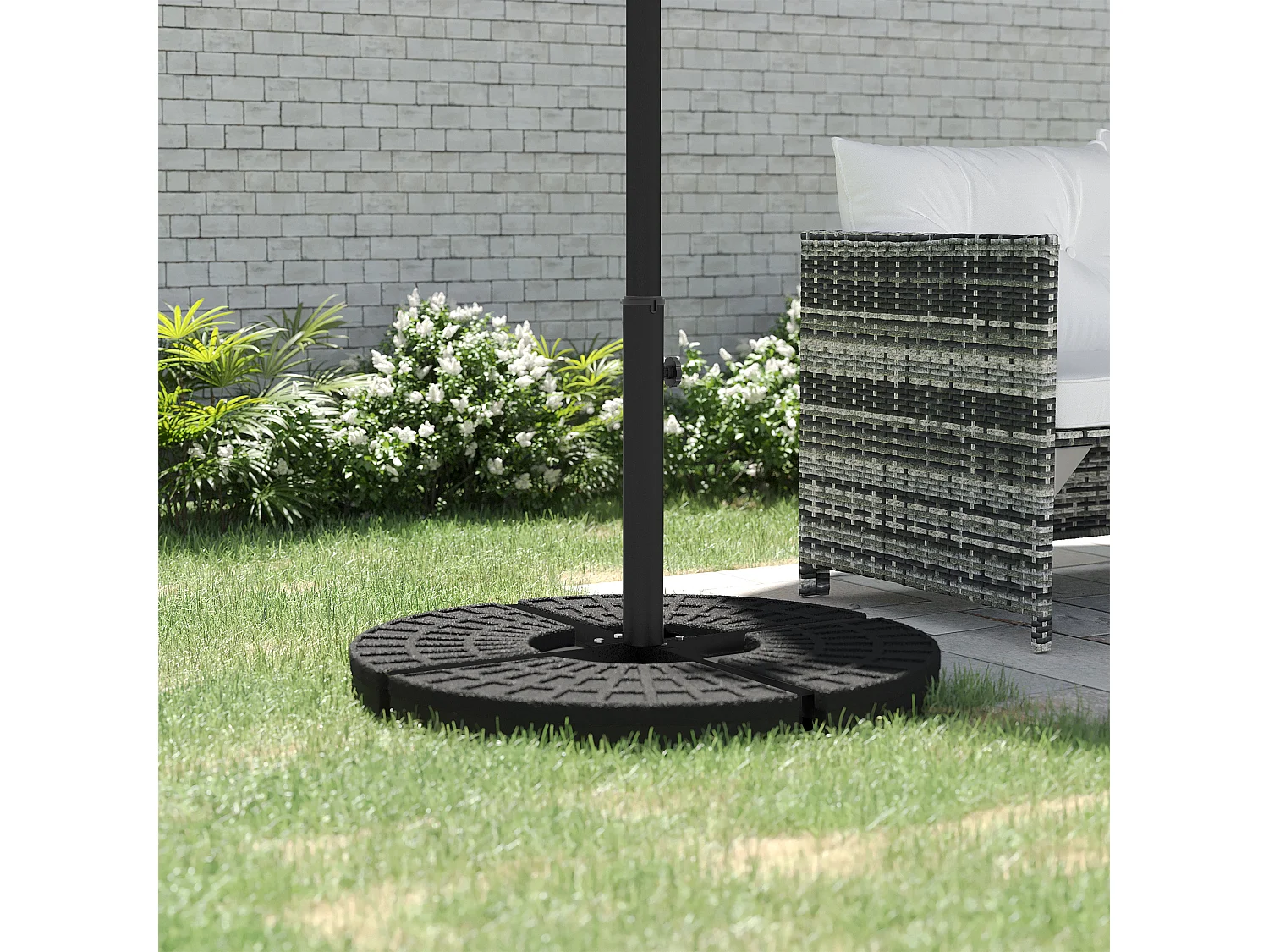 Kruisvormige parasolvoet, metaal, zwart, stabiel, verstelbaar voor diameters 38-48 mm (100x100x75 cm)