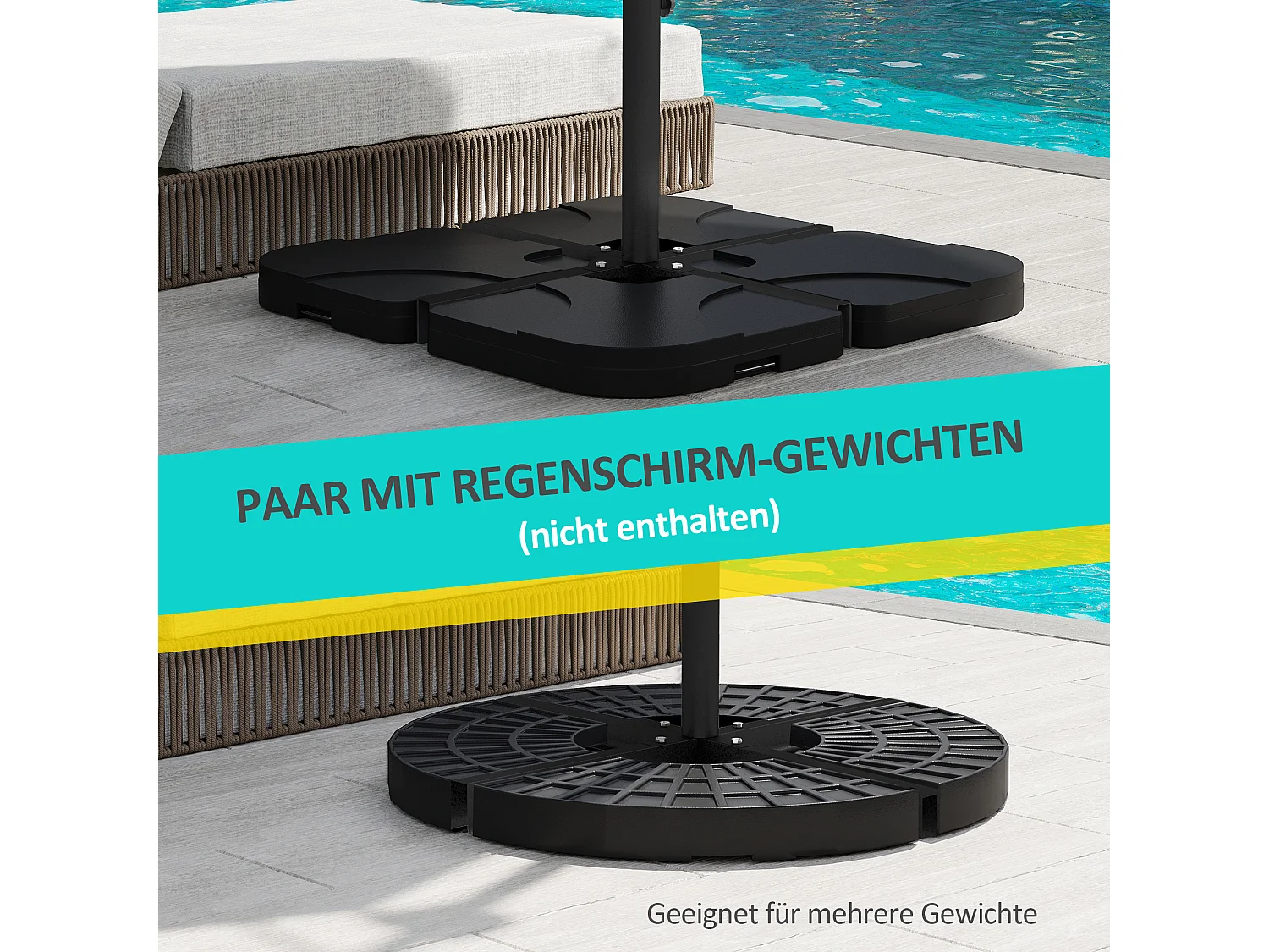 Kruisvormige parasolvoet, metaal, zwart, stabiel, verstelbaar voor diameters 38-48 mm (100x100x75 cm)