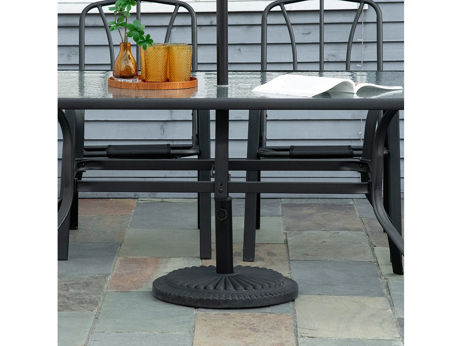 Parasolstandaard met betonnen voet, metaal, zwart (Ø49x32 cm)