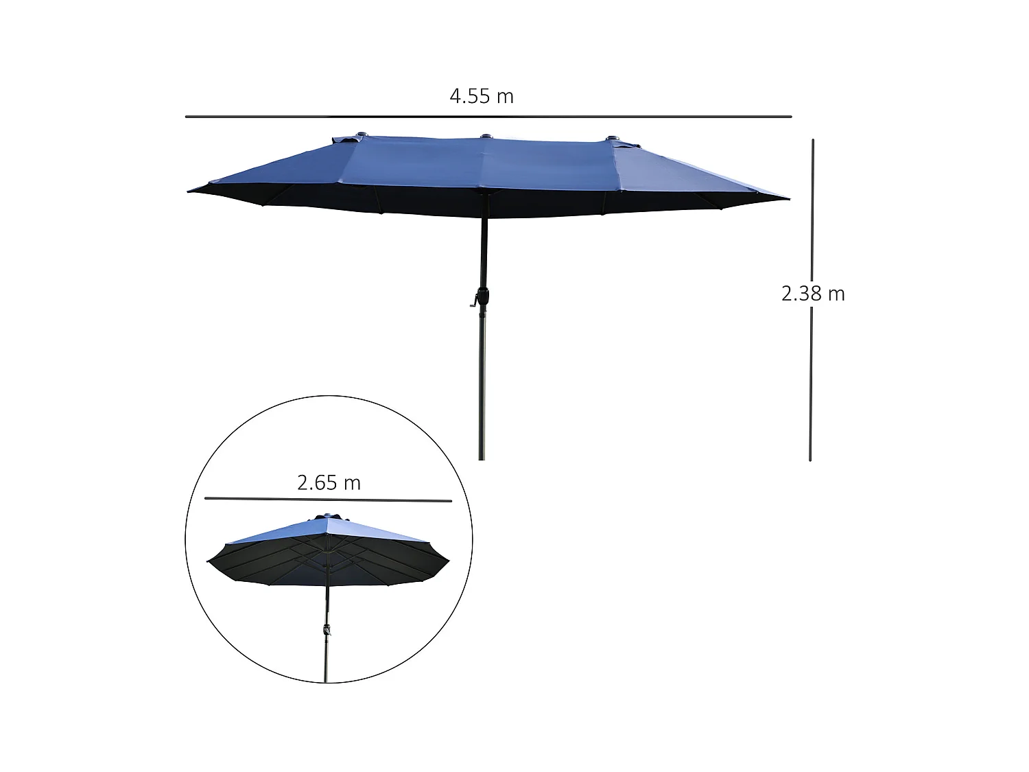 Dubbele parasol met slinger, tuinparasol, terrasparasol, blauw, staal (460x270x240 cm)