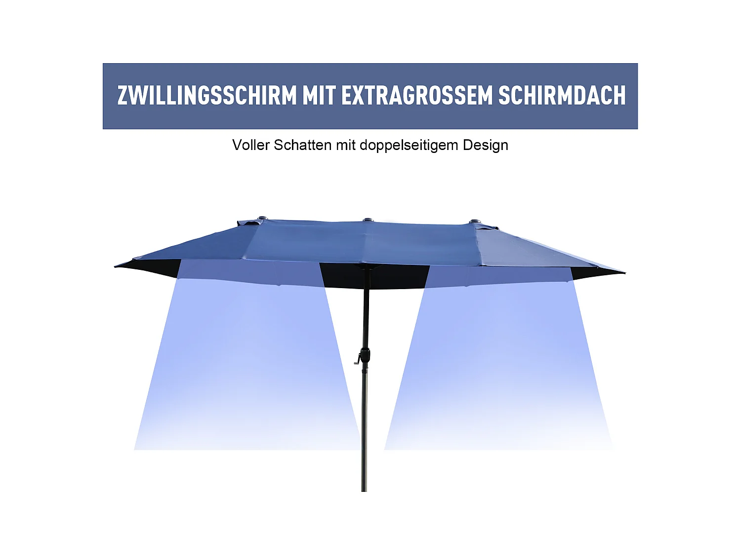 Dubbele parasol met slinger, tuinparasol, terrasparasol, blauw, staal (460x270x240 cm)
