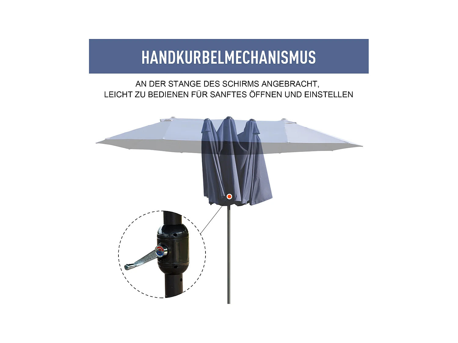 Dubbele parasol met slinger, tuinparasol, terrasparasol, blauw, staal (460x270x240 cm)