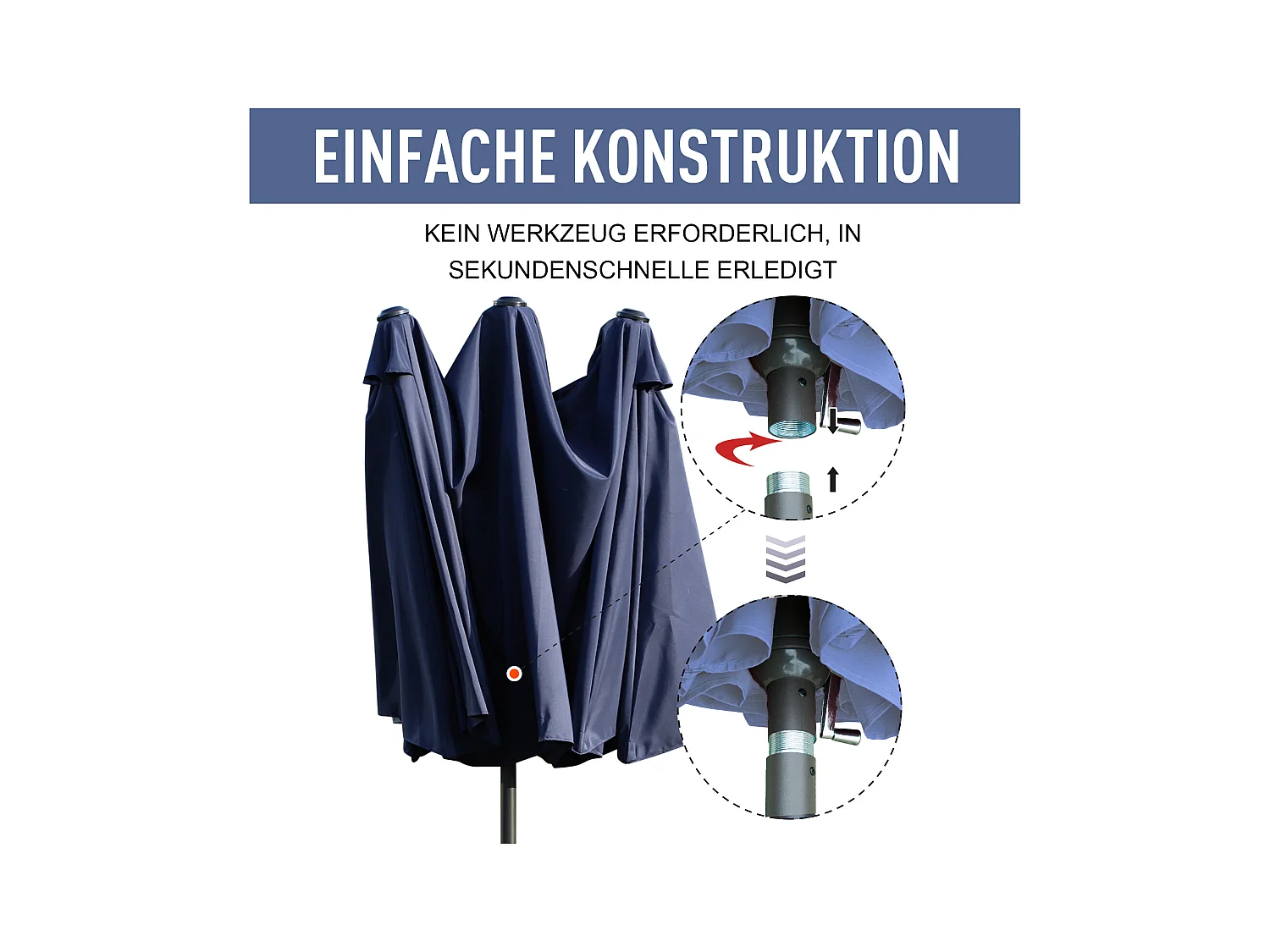 Dubbele parasol met slinger, tuinparasol, terrasparasol, blauw, staal (460x270x240 cm)