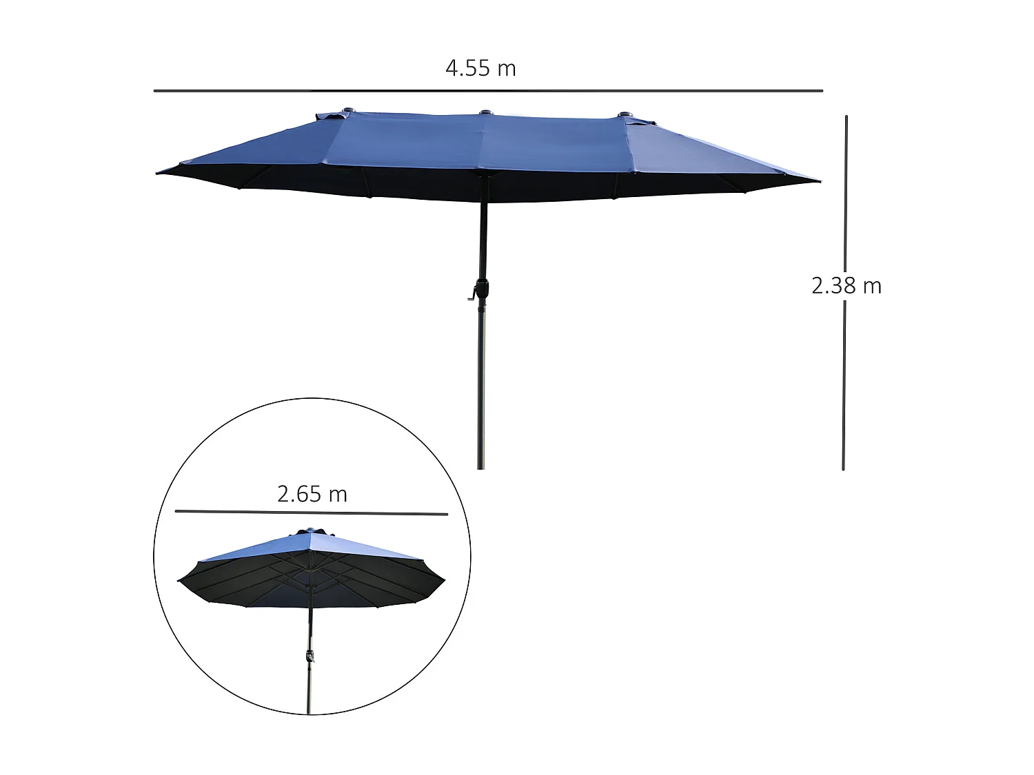 Parasol double avec manivelle, parasol de jardin, parasol de terrasse, bleu, en acier (460x270x240 cm)