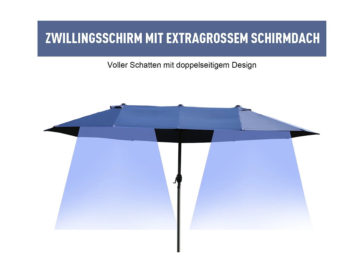 Parasol double avec manivelle, parasol de jardin, parasol de terrasse, bleu, en acier (460x270x240 cm)