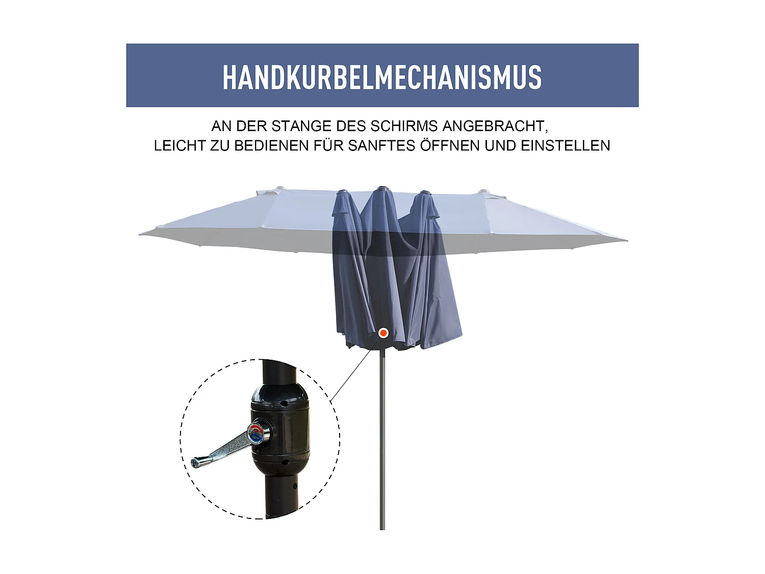 Parasol double avec manivelle, parasol de jardin, parasol de terrasse, bleu, en acier (460x270x240 cm)