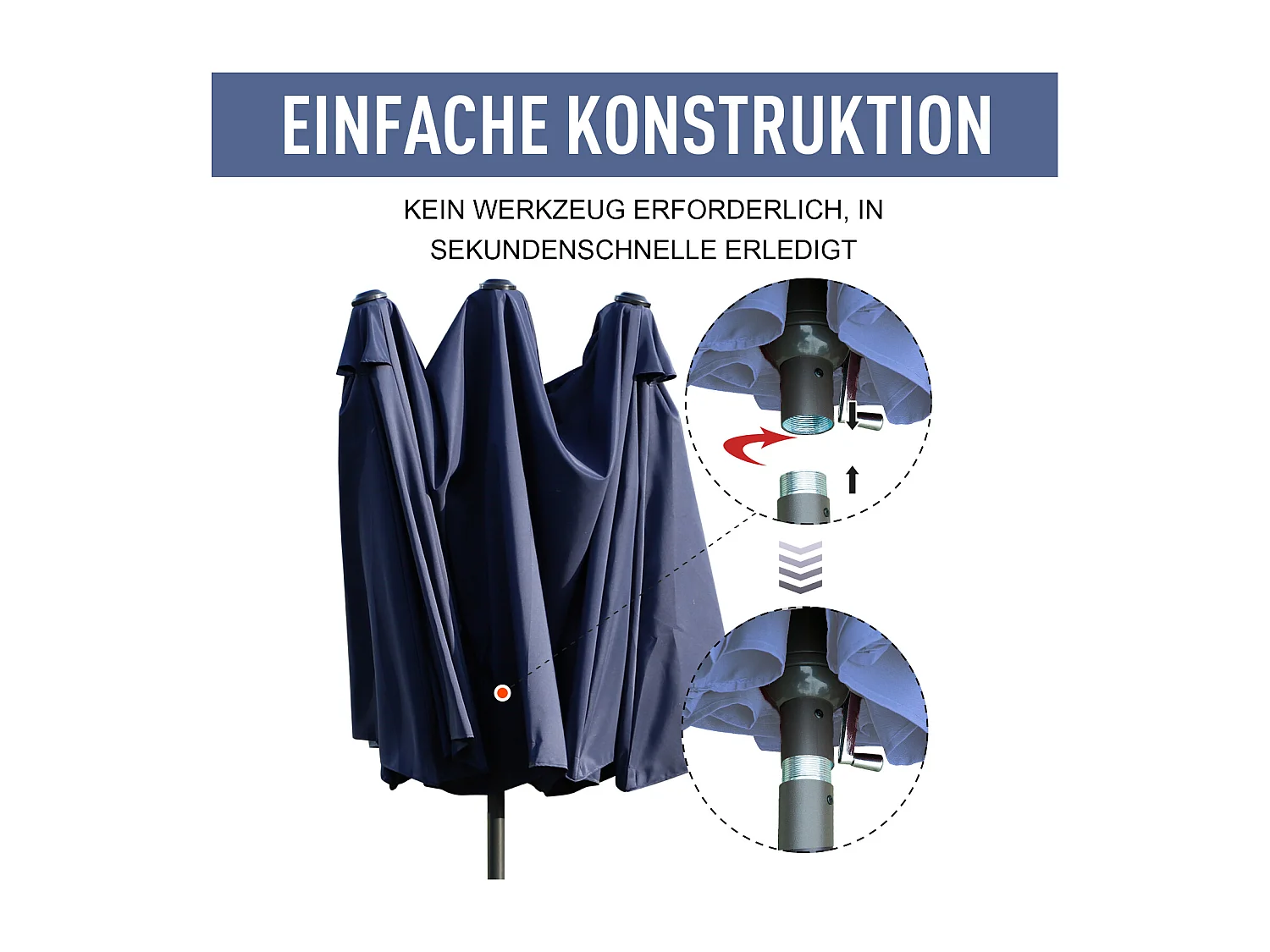 Parasol double avec manivelle, parasol de jardin, parasol de terrasse, bleu, en acier (460x270x240 cm)