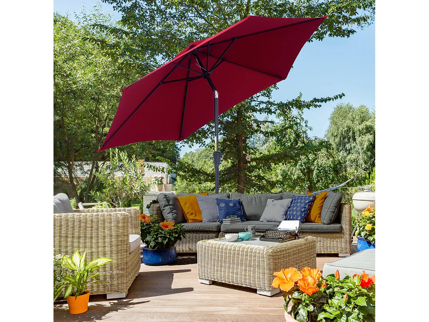 Kantelbare parasol met slinger, aluminium, 180 g/m² polyester, rood (Ø2,6xH2,35 m)