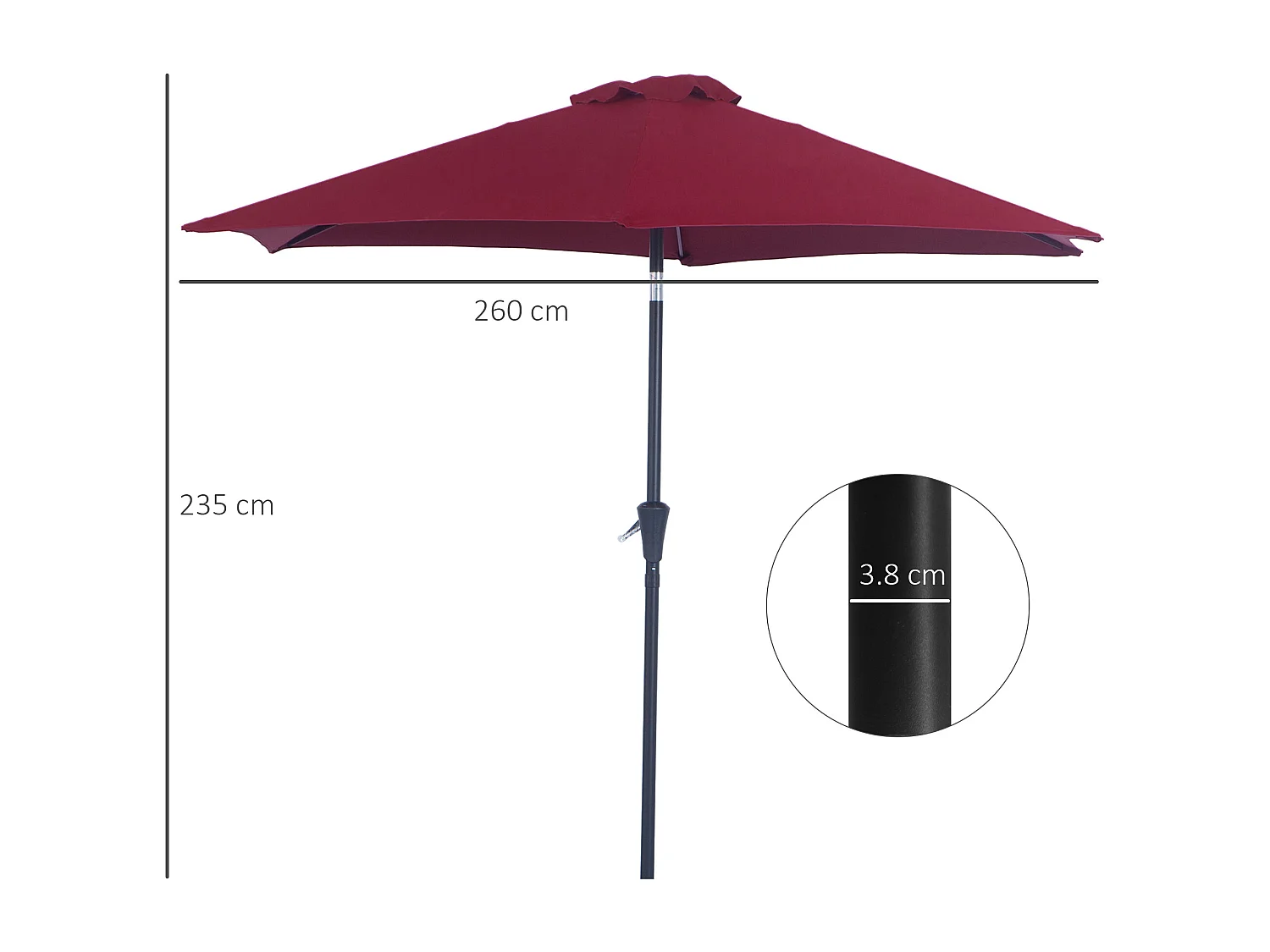 Kantelbare parasol met slinger, aluminium, 180 g/m² polyester, rood (Ø2,6xH2,35 m)