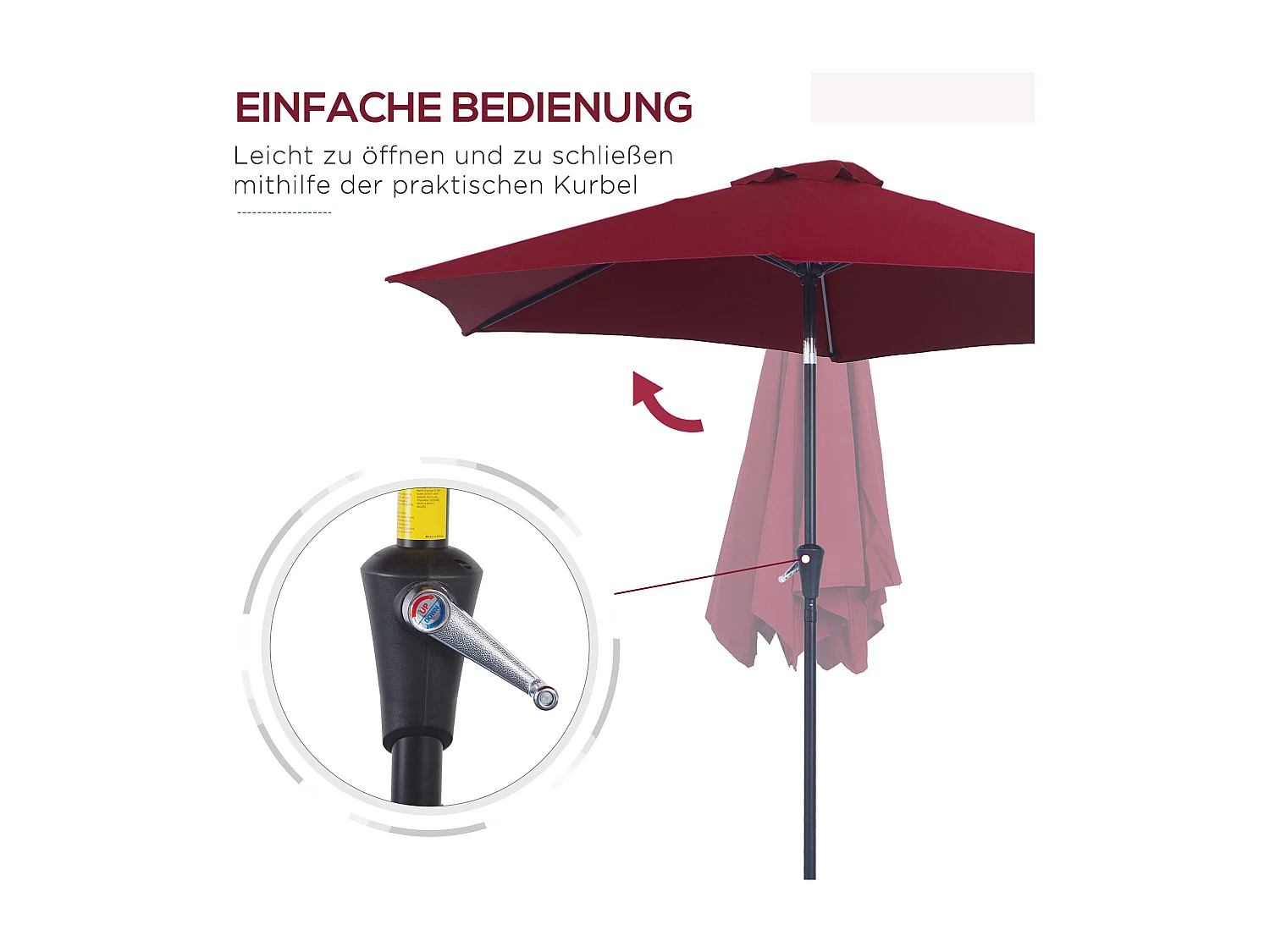 Kantelbare parasol met slinger, aluminium, 180 g/m² polyester, rood (Ø2,6xH2,35 m)