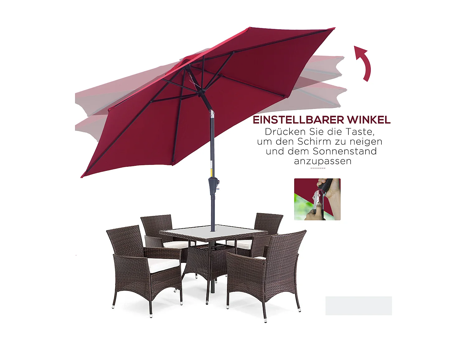 Kantelbare parasol met slinger, aluminium, 180 g/m² polyester, rood (Ø2,6xH2,35 m)