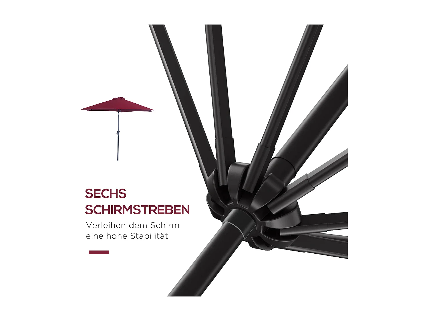 Kantelbare parasol met slinger, aluminium, 180 g/m² polyester, rood (Ø2,6xH2,35 m)