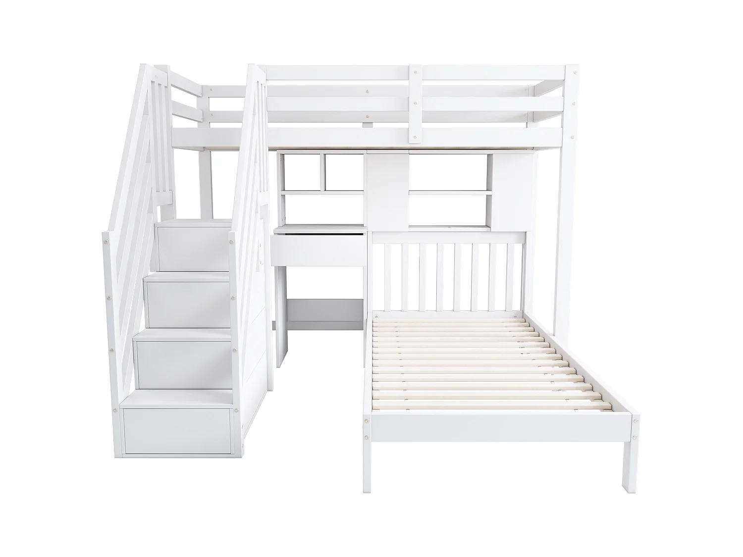 Lit superposé multifonction pour enfants, avec bureau et étagères, en bois, blanc (90x200 cm)