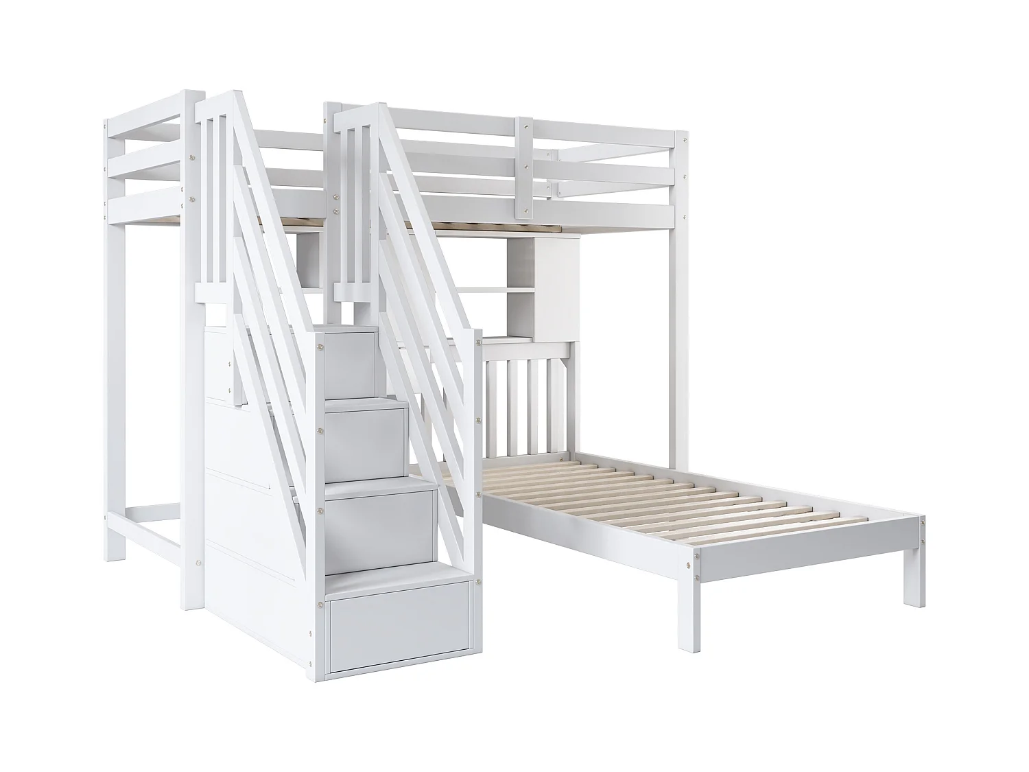 Lit superposé multifonction pour enfants, avec bureau et étagères, en bois, blanc (90x200 cm)