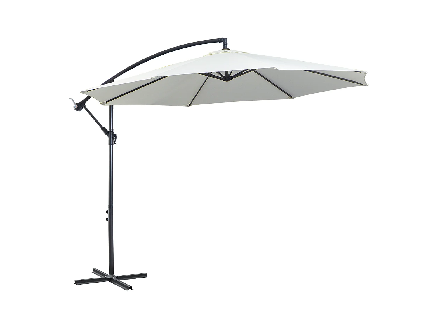 Ronde parasol met slinger, stevig stalen frame, crèmekleurig polyester doek (300x300x200cm)