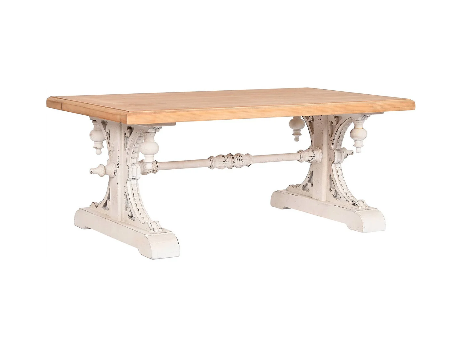 Table basse élégance bois blanc finition patinée
