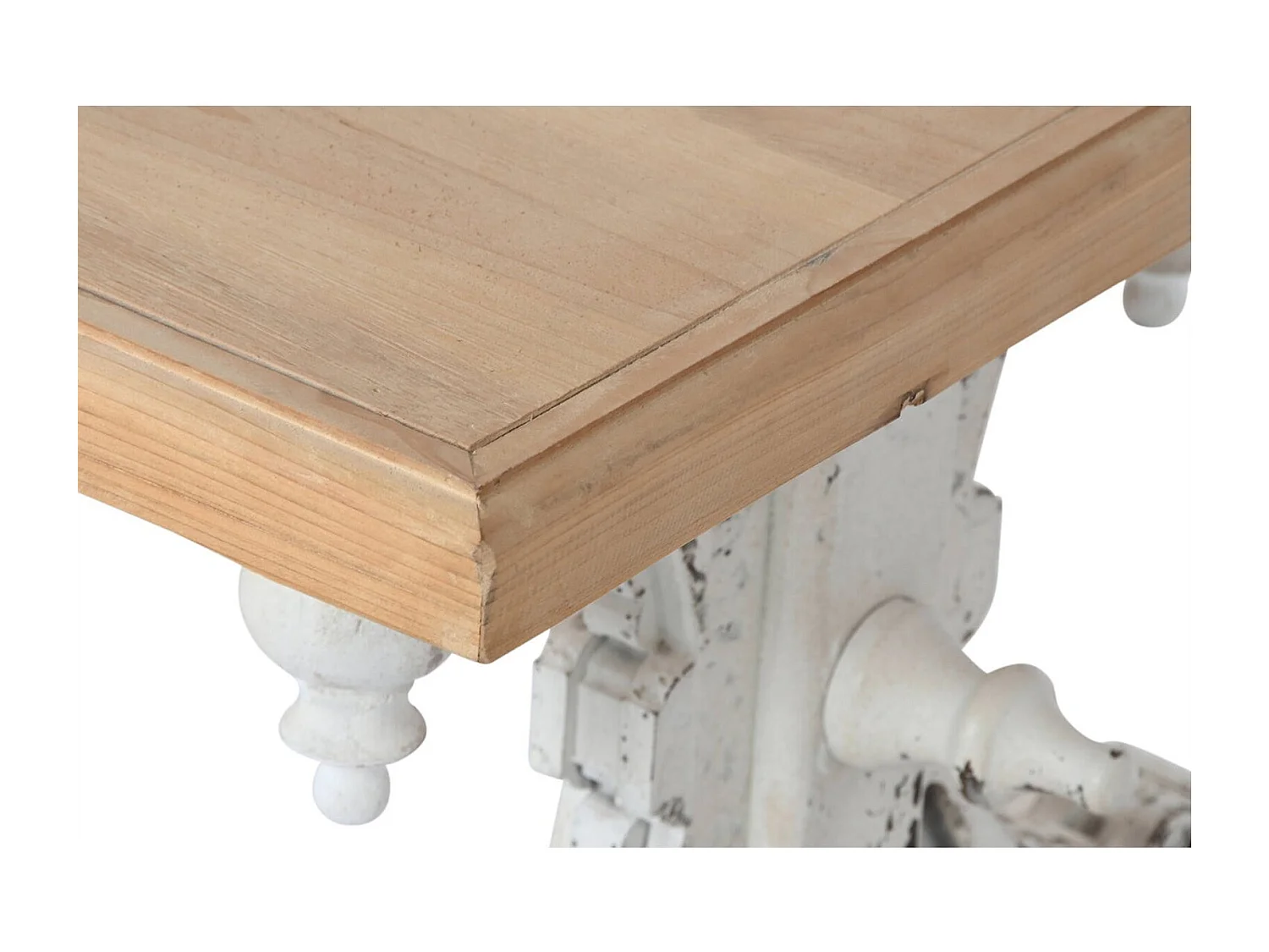 Table basse élégance bois blanc finition patinée