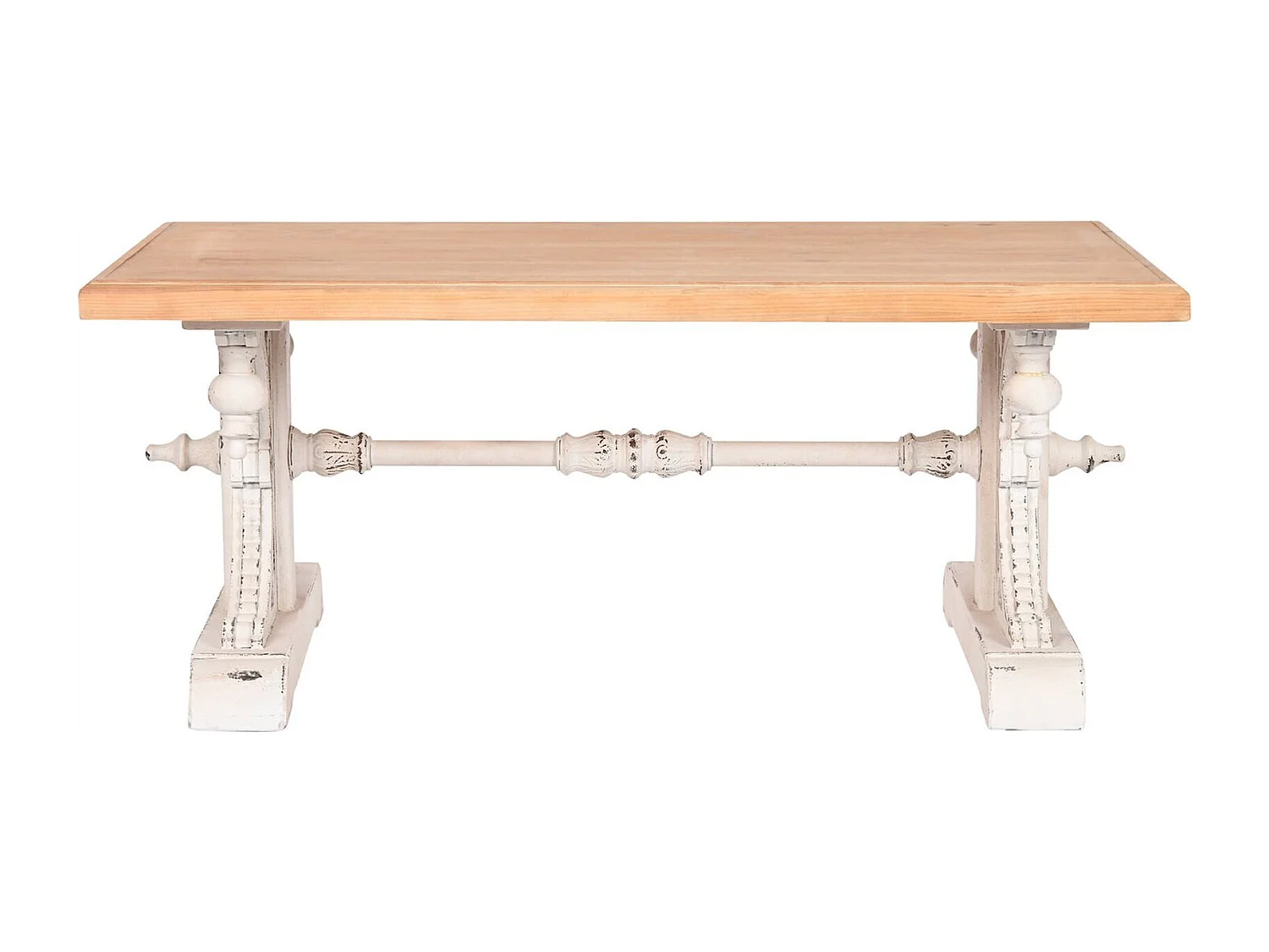 Table basse élégance bois blanc finition patinée